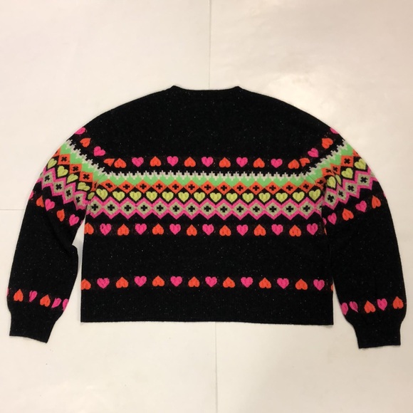 Brodie L Sweater Black Multi Colour Neon Heart Diamond Cross Design 100 Cashmere - Picture 6 of 8